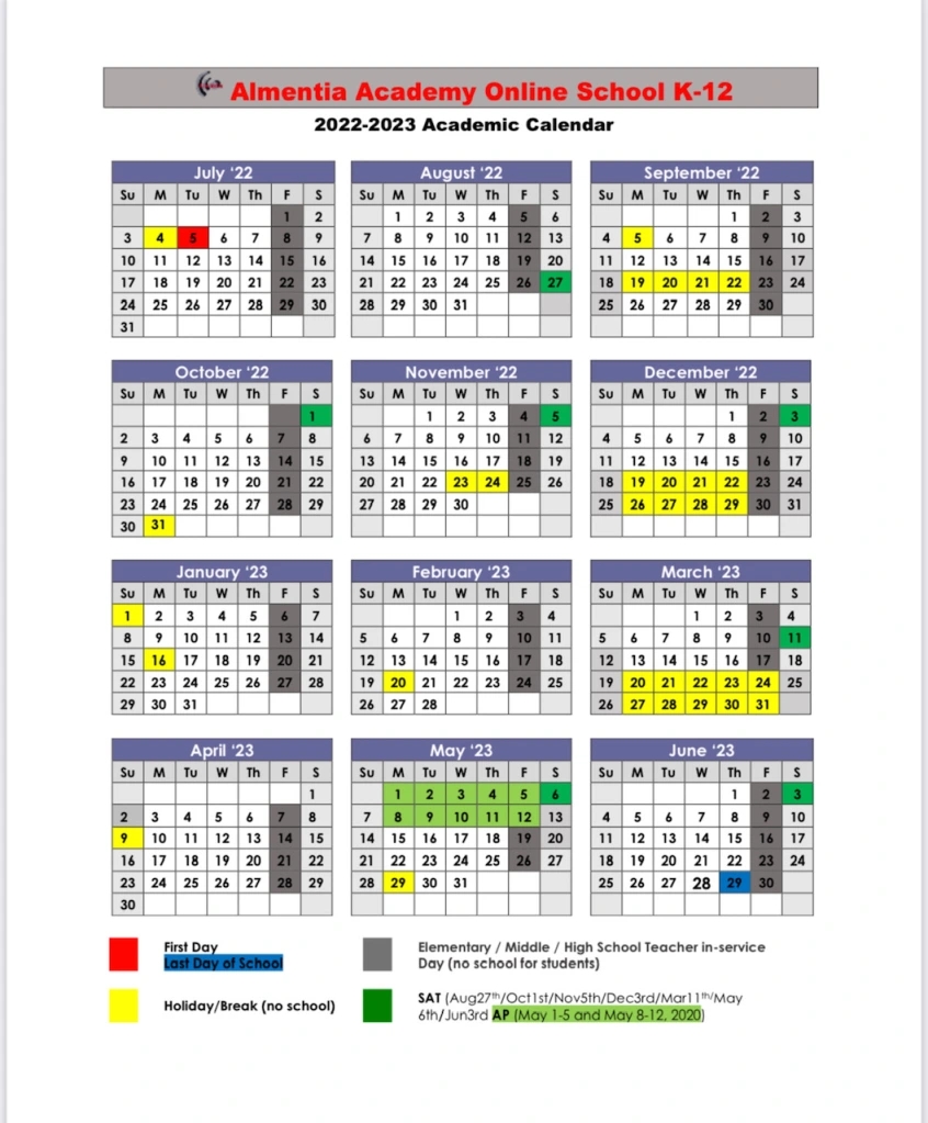 20222023 School Calendar Almentia Academy